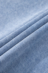 Dusk Blue Short Sleeve Pocketed Button up Denim Tunic Dress Mini Dresses JT's Designer Fashion