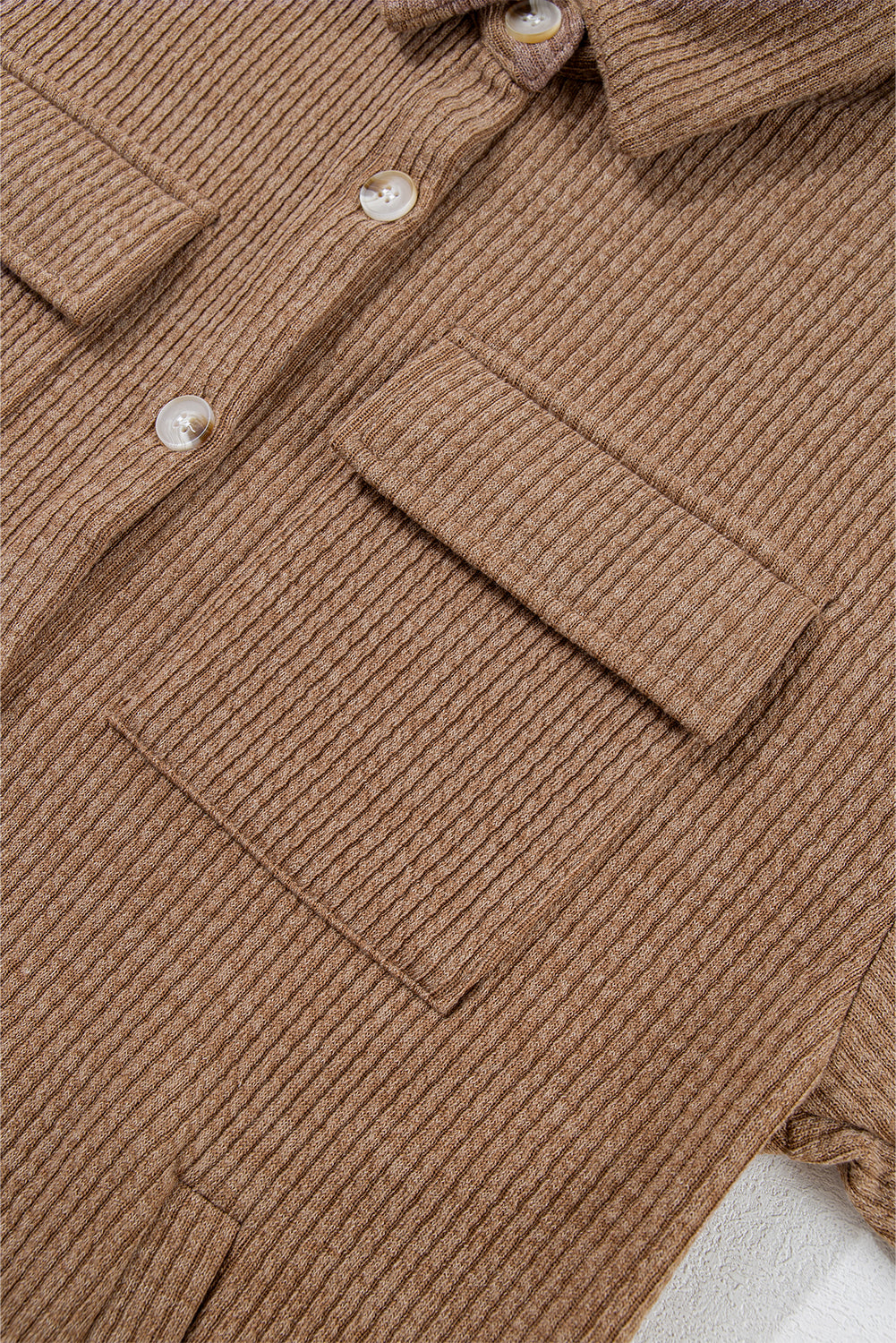 Dark Khaki Solid Color Corduroy Buttoned Long Sleeve Shacket Jackets JT's Designer Fashion