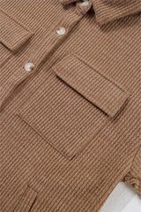 Dark Khaki Solid Color Corduroy Buttoned Long Sleeve Shacket Jackets JT's Designer Fashion