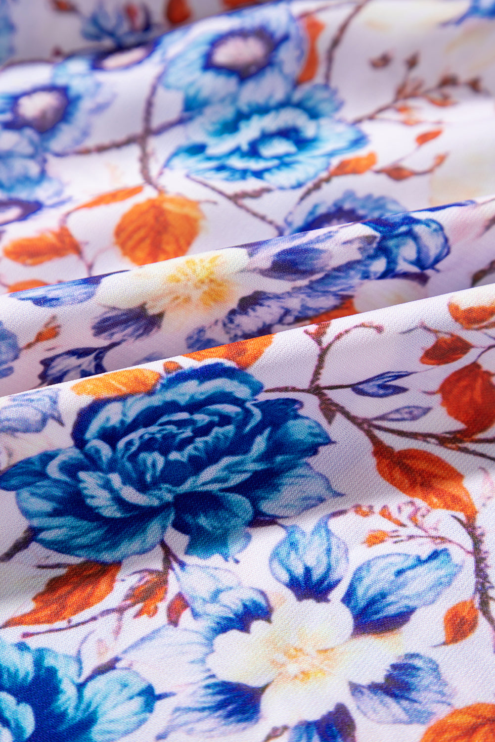 Sky Blue Mixed Floral Print Tie Split Neck Short Sleeve Dress Floral Dresses JT's Designer Fashion
