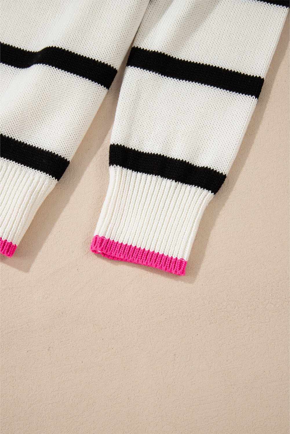 White Stripe Color Contrast Drop Shoulder Crew Neck Sweater Sweaters JT's Designer Fashion