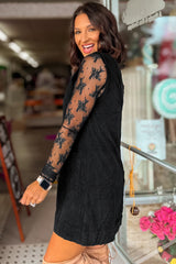 Black Corduroy Sleeveless Mini Dress With Patched Pockets Mini Dresses JT's Designer Fashion