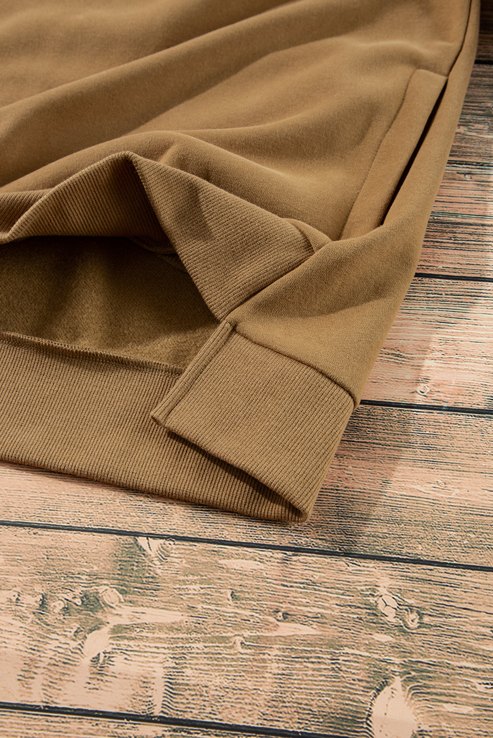 Camel Solid Fleece Lined Drop Shoulder High Low Sweatshirt Sweatshirts & Hoodies JT's Designer Fashion