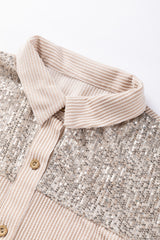 Parchment Sequin Patch Chest Pocket Corded Shacket Jackets JT's Designer Fashion