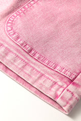 Strawberry Pink Elastic High Waisted Denim Shorts Denim Shorts JT's Designer Fashion