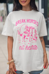 White Western BREAK HORSES Cowboy Graphic Crewneck T Shirt Graphic Tees JT's Designer Fashion