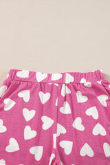 Pink Valentine Heart Shape Print Long Sleeve Top Shorts Lounge Set Short Sets JT's Designer Fashion