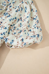 Beige Floral Puff Short Sleeve Empire Waist Mini Dress Floral Dresses JT's Designer Fashion