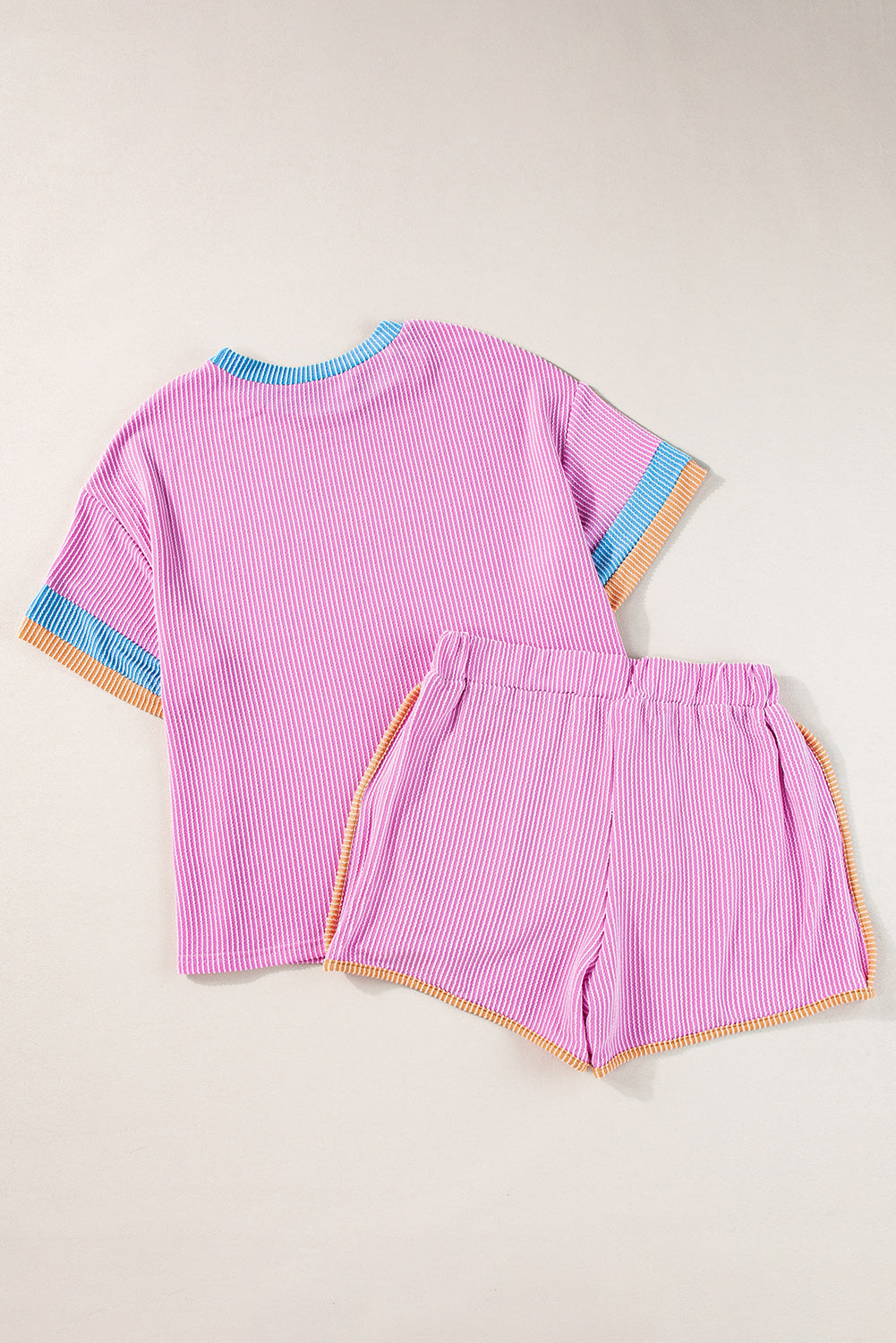 Phalaenopsis Contrast Trim Corded Texture Short 2pcs Set Short Sets JT's Designer Fashion