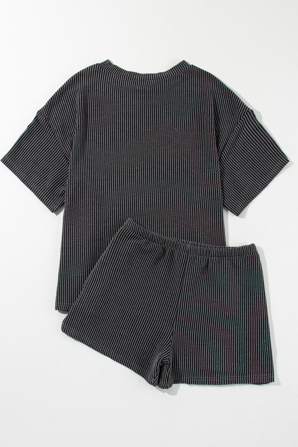 Carbon Grey Sequin Heifer Patched 2pcs Twisted Ribbed Casual Short Set Graphic Sets JT's Designer Fashion