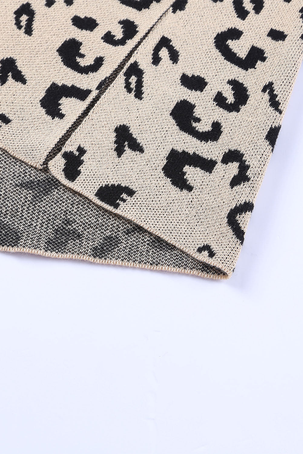 Khaki Leopard High Neck Side Slit Oversized Sweater Sweaters & Cardigans JT's Designer Fashion