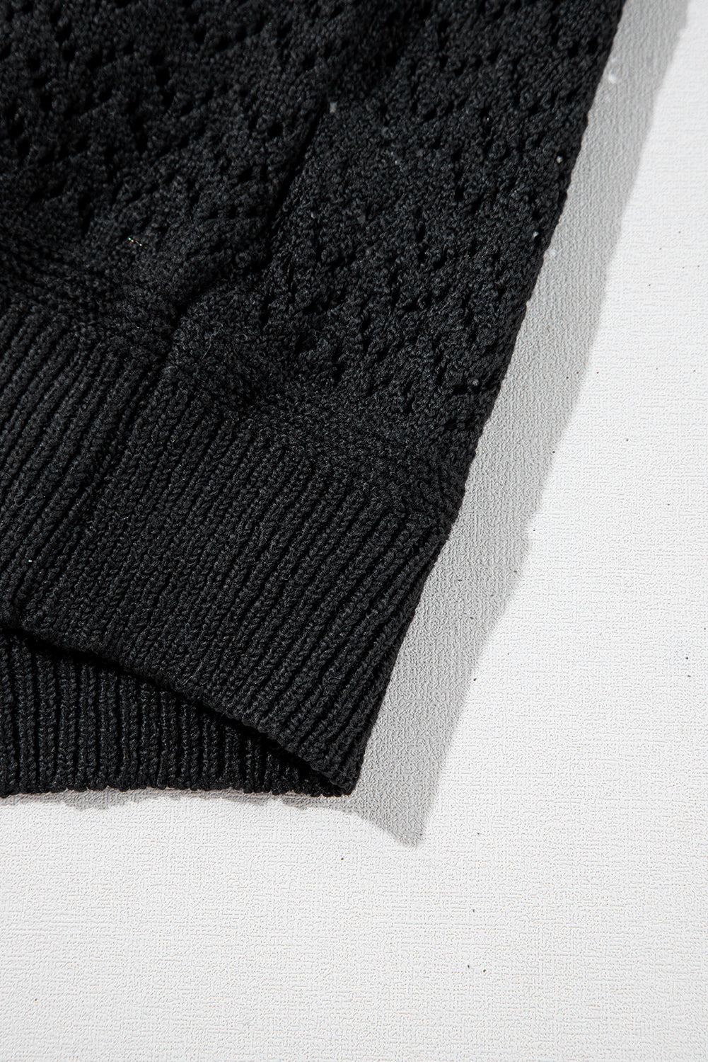 Black Eyelet Pattern Detail V Neck Drop Shoulder Sweater Sweaters JT's Designer Fashion