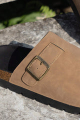 Light French Beige Suede Buckle Detail Slippers Slippers JT's Designer Fashion