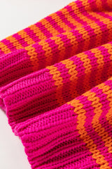 Rose Stripe 3/4 Puff Sleeve Drop Shoulder Sweater Sweaters JT's Designer Fashion