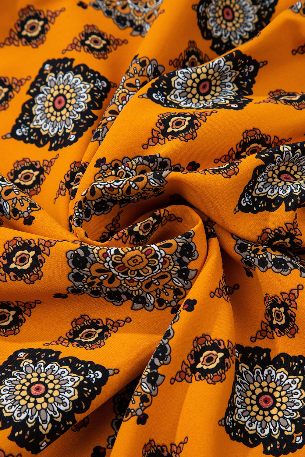 Orange Western Geometric Print Tiered Frilled Loose Fit Midi Dress Midi Dresses JT's Designer Fashion