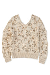 Apricot Crochet Knit Ribbed Hem Hollow-out Sweater Sweaters JT's Designer Fashion