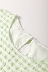 Green Stripe Textured Tiered Short Sleeve Loose Mini Dress Mini Dresses JT's Designer Fashion