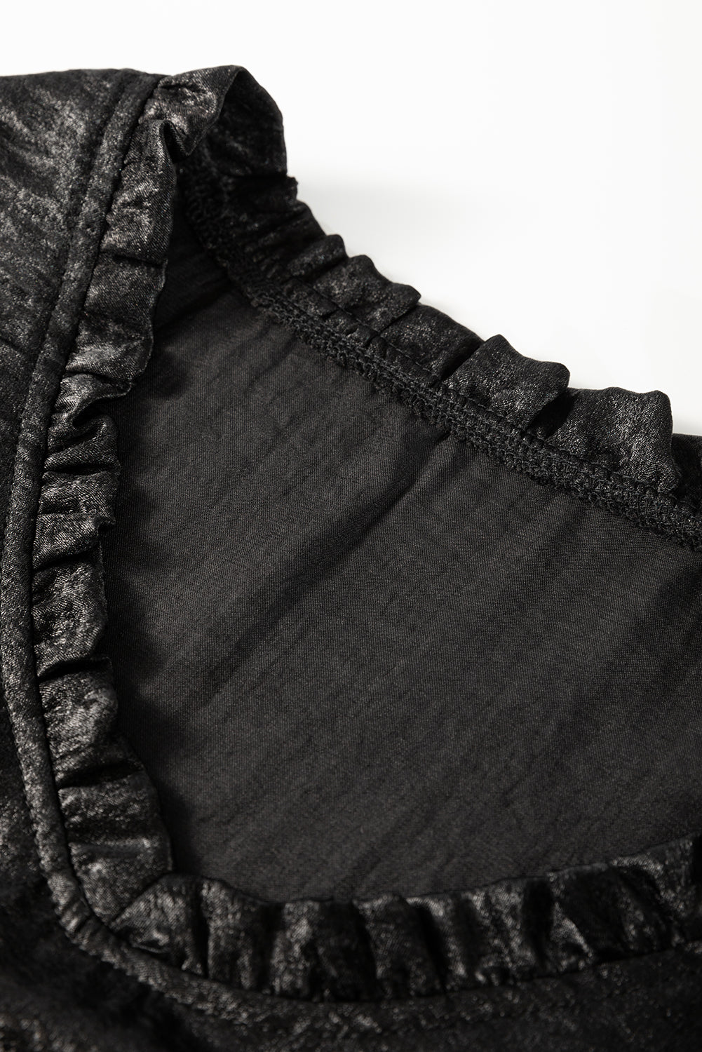 Black Metallic Frilled V Neck Puff Sleeve Babydoll Blouse Blouses & Shirts JT's Designer Fashion