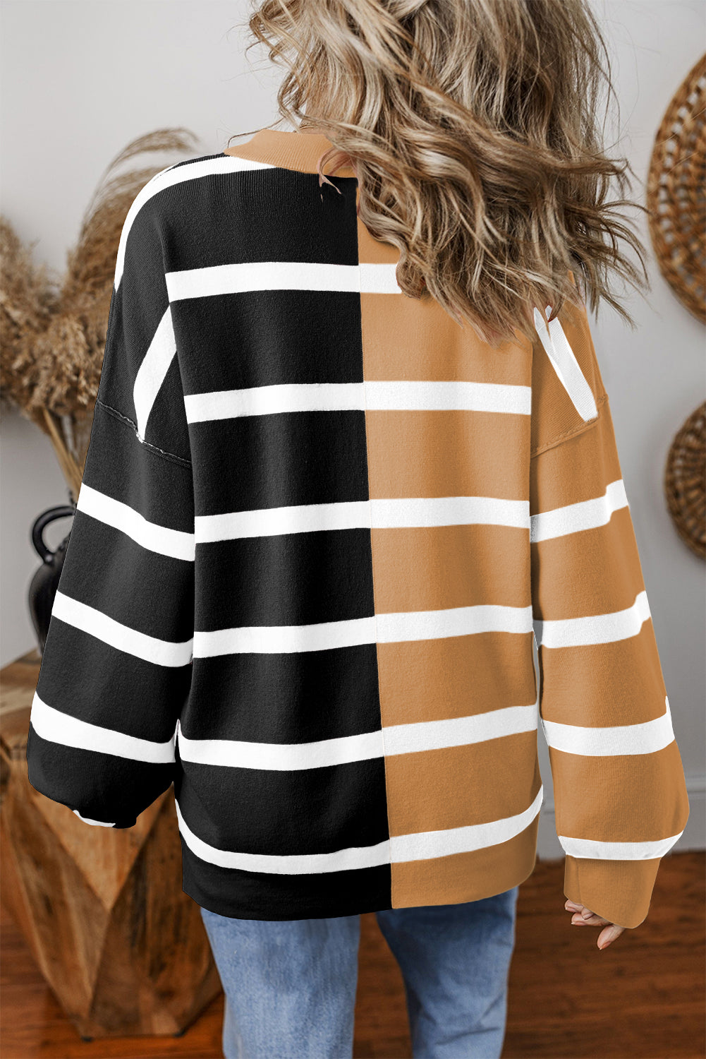 Light French Beige Colorblock Oversized Sweater Sweaters JT's Designer Fashion