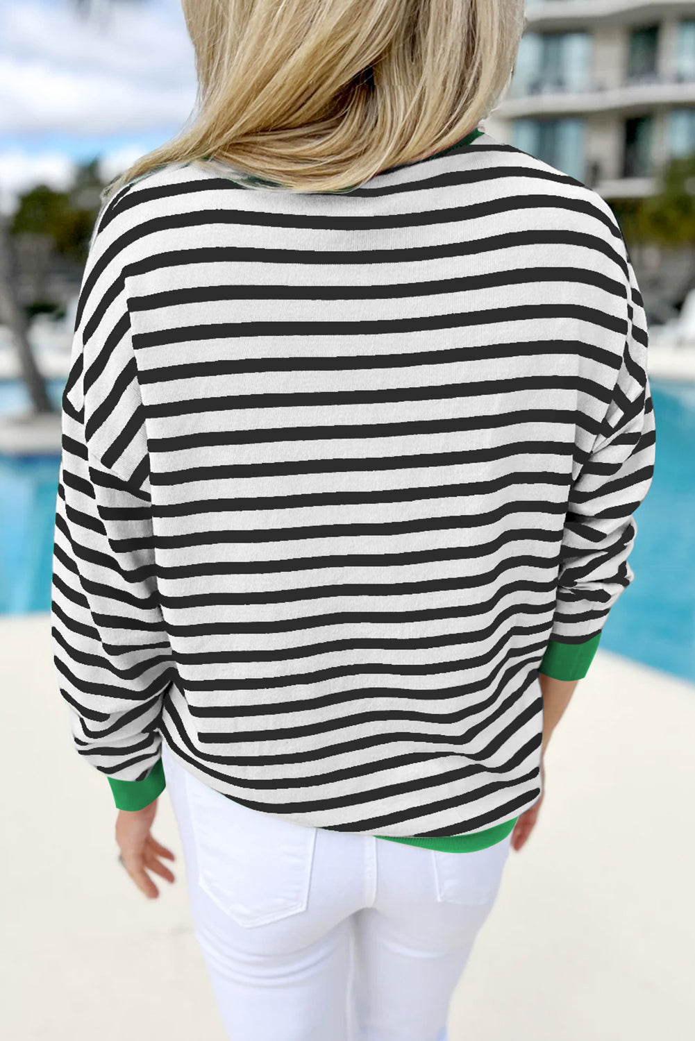 Black Striped Contrast Edge Long Sleeve Top Long Sleeve Tops JT's Designer Fashion