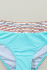 Turquoise Striped Patchwork Spaghetti Strap High Waist Bikini Swimsuit High Waisted Swimsuit JT's Designer Fashion