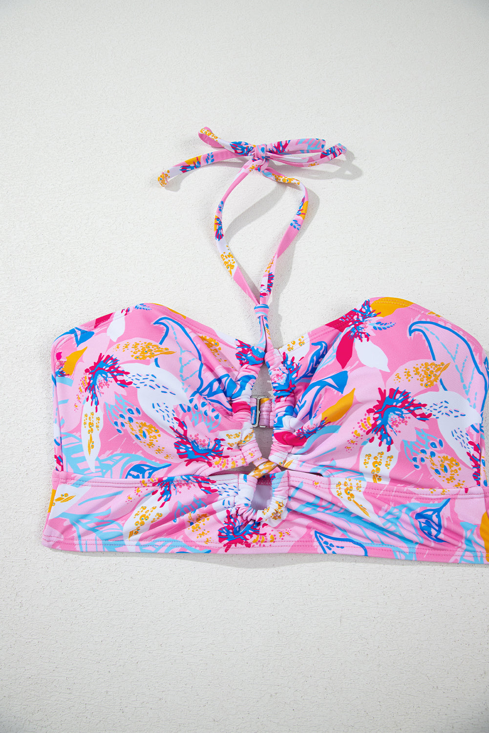 Pink Floral Printed Halter Neck High Waist Bikini High Waisted Swimsuit JT's Designer Fashion