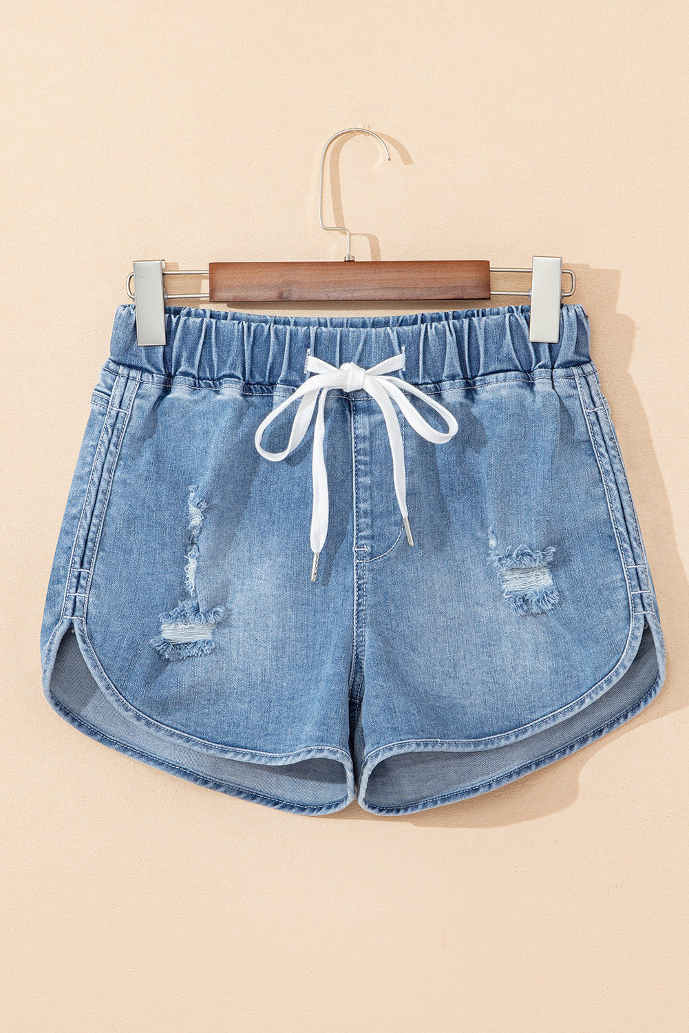 Myosotis Drawstring High Waist Distressed Denim Shorts Denim Shorts JT's Designer Fashion