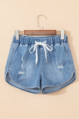 Myosotis Drawstring High Waist Distressed Denim Shorts Denim Shorts JT's Designer Fashion