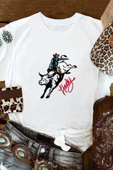 White Cowboy Howdy Embroidered Western Fashion T Shirt Graphic Tees JT's Designer Fashion