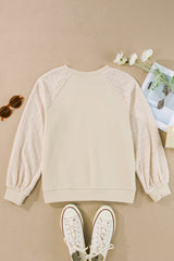 Parchment Eyelet Knit Patchwork Raglan Sleeve Pullover Top Sweatshirts & Hoodies JT's Designer Fashion