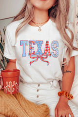 White Independence Day TEXAS Bow Printed T Shirt Graphic Tees JT's Designer Fashion