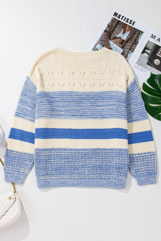 Light Blue Open Stitch Puff Sleeve Sweater Sweaters JT's Designer Fashion