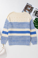Light Blue Open Stitch Puff Sleeve Sweater Sweaters JT's Designer Fashion