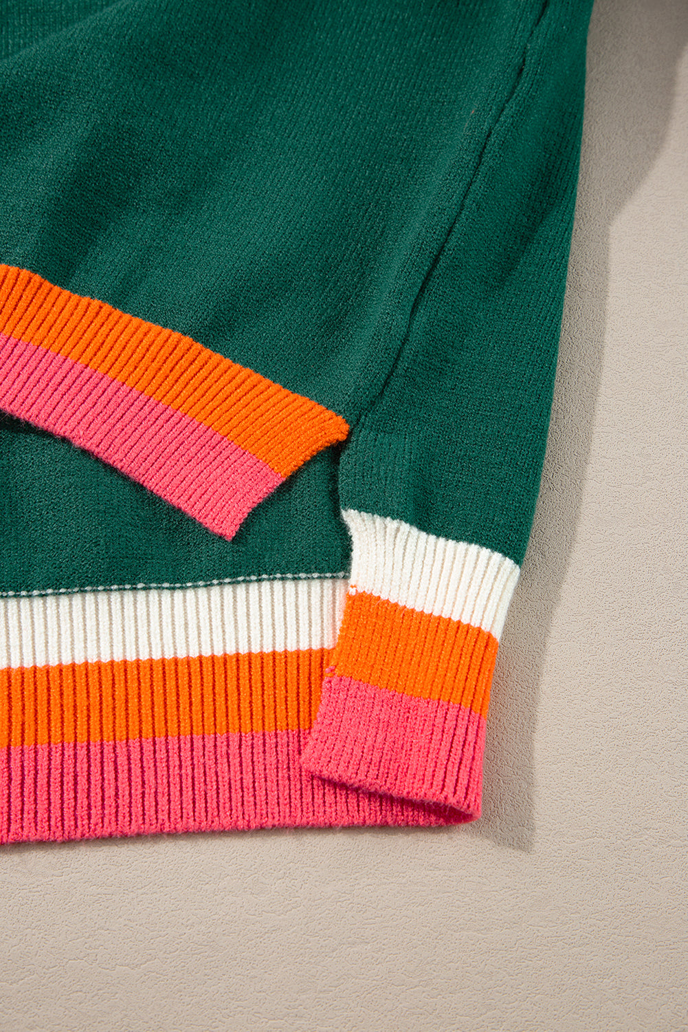 Blackish Green Colorblock Striped Trim Drop Shoulder Sweater Sweaters JT's Designer Fashion
