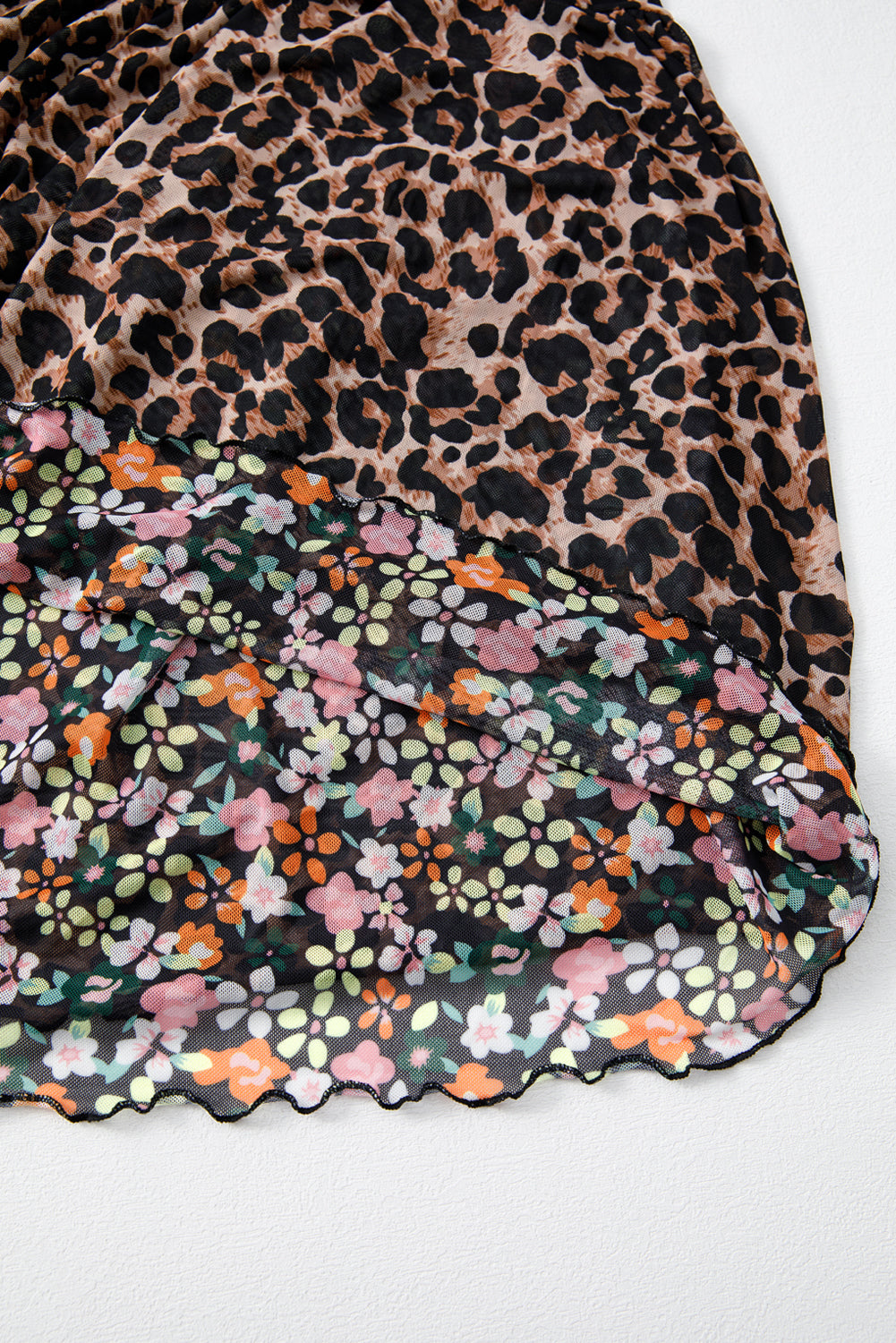 Brown Leopard Floral Reversible Ruffle Hem Maxi Skirt Skirts & Petticoat JT's Designer Fashion