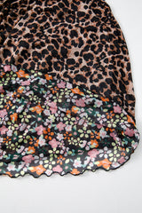 Brown Leopard Floral Reversible Ruffle Hem Maxi Skirt Skirts & Petticoat JT's Designer Fashion