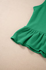 Green Solid Color Ribbed Ruffle Tank Top and Pants Set Pant Sets JT's Designer Fashion