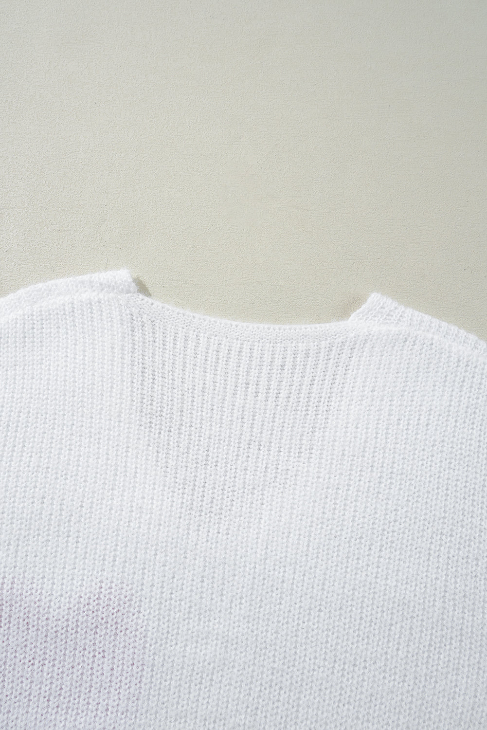 White Pearl Beaded Heart Pattern Fuzzy V Neck Sweater Sweaters JT's Designer Fashion