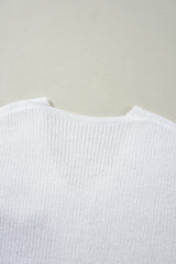 White Pearl Beaded Heart Pattern Fuzzy V Neck Sweater Sweaters JT's Designer Fashion