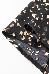 Black Leopard Print Lantern Sleeve Mock Neck Pleated Blouse Blouses & Shirts JT's Designer Fashion