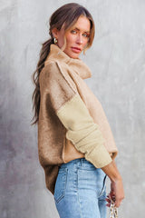 Pale Chestnut Color Block Turtle Neck Drop Shoulder Knit Sweater Sweaters JT's Designer Fashion