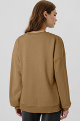 Camel Solid Fleece Lined Drop Shoulder High Low Sweatshirt Sweatshirts & Hoodies JT's Designer Fashion