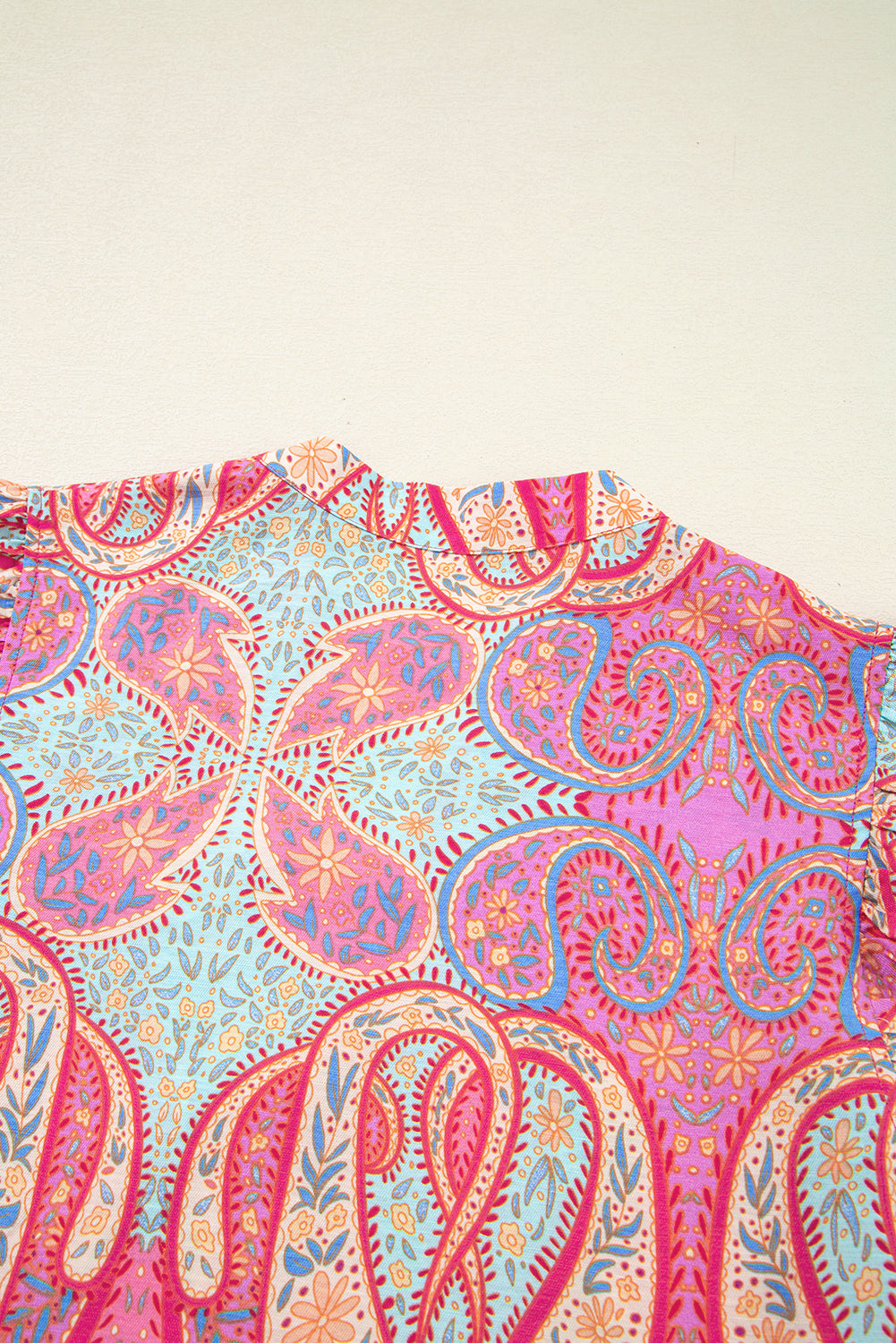 Rose Tribal Paisley Print Ruffled Sleeve Notch Neck Midi Dress Floral Dresses JT's Designer Fashion