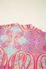 Rose Tribal Paisley Print Ruffled Sleeve Notch Neck Midi Dress Floral Dresses JT's Designer Fashion