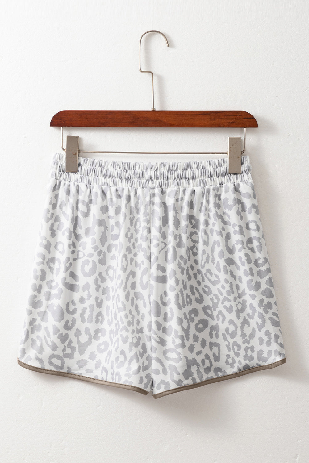 White Leopard Elastic Waist Lace up Contrast Trim Casual Shorts Casual Shorts JT's Designer Fashion