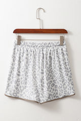 White Leopard Elastic Waist Lace up Contrast Trim Casual Shorts Casual Shorts JT's Designer Fashion