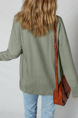 Mist Green Thermal Ribbed Texture Drop Shoulder Button Up Shacket Jackets JT's Designer Fashion