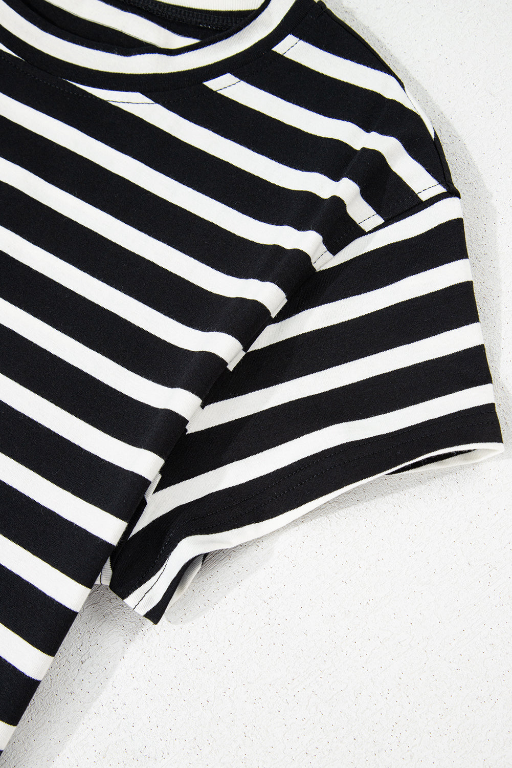 Black White Striped Short Sleeve Top and Shorts Set Short Sets JT's Designer Fashion