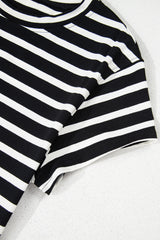 Black White Striped Short Sleeve Top and Shorts Set Short Sets JT's Designer Fashion