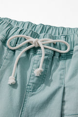 Smoke Green Mineral Wash Drawstring High Waist Wide Leg Jeans Jeans JT's Designer Fashion